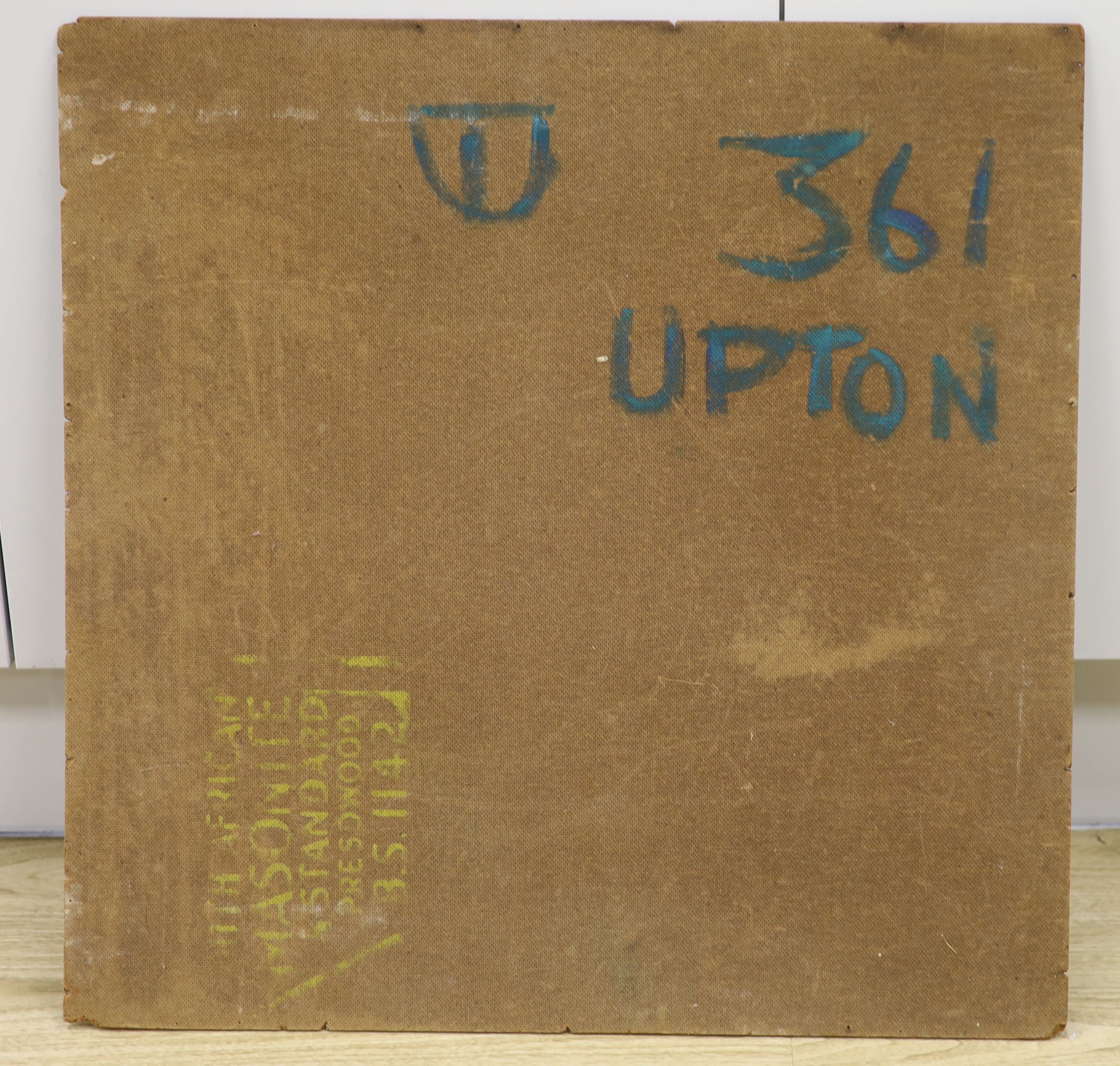 John Upton, oil on board, Racing yacht at sea, inscribed verso, 60 x 60cm, unframed